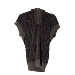 Y2K Juicy Couture Brown Velour Pattern Short Sleeve Hooded Sweatshirt Sz Medium